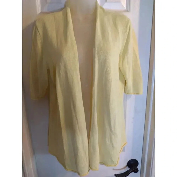 Eileen Fisher Linen Cardigan Yellow Short Sleeves Open Sz PL Bust 38,Length 26" - Picture 1 of 7
